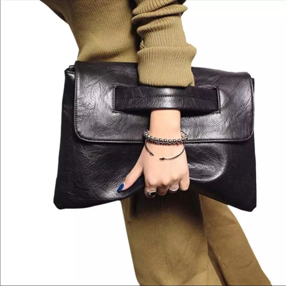 Classic Black Fold-Over Wristlet Clutch